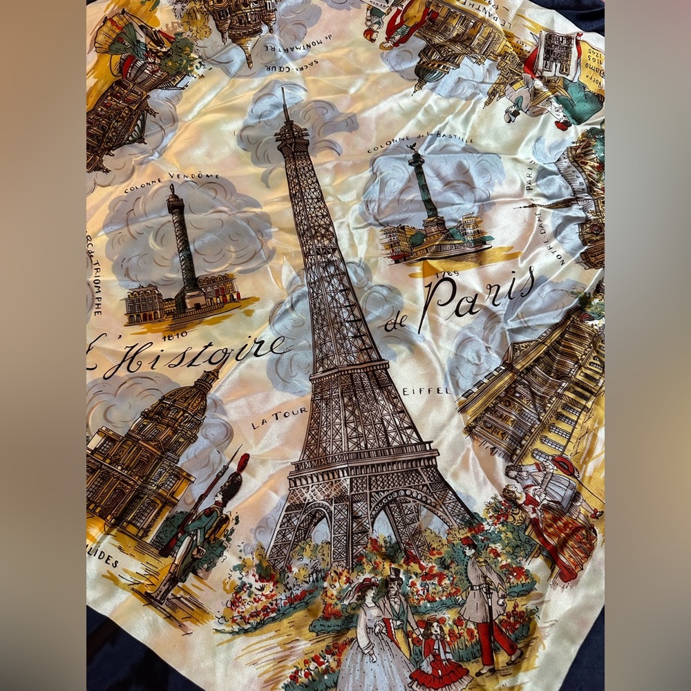 Vintage L’ Histoire de Paris souvenir scarf - Picture 3 of 4